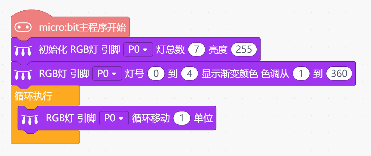循环移动七彩灯带完整程序Mind+ 循环移动七彩灯带完整程序Mind+