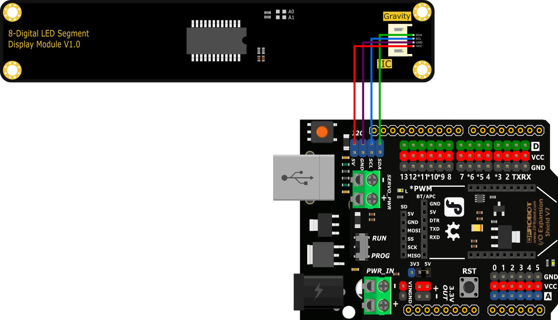 Arduino八位数码管接线图