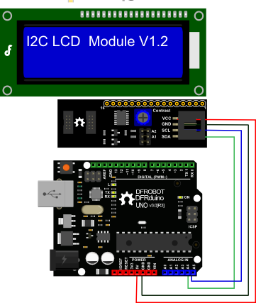 I2C LCD module V1.2 连线图