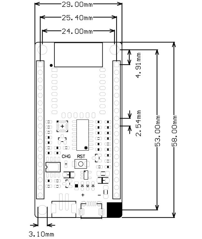 Fig1: FireBeetle Board-ESP8266主板尺寸图