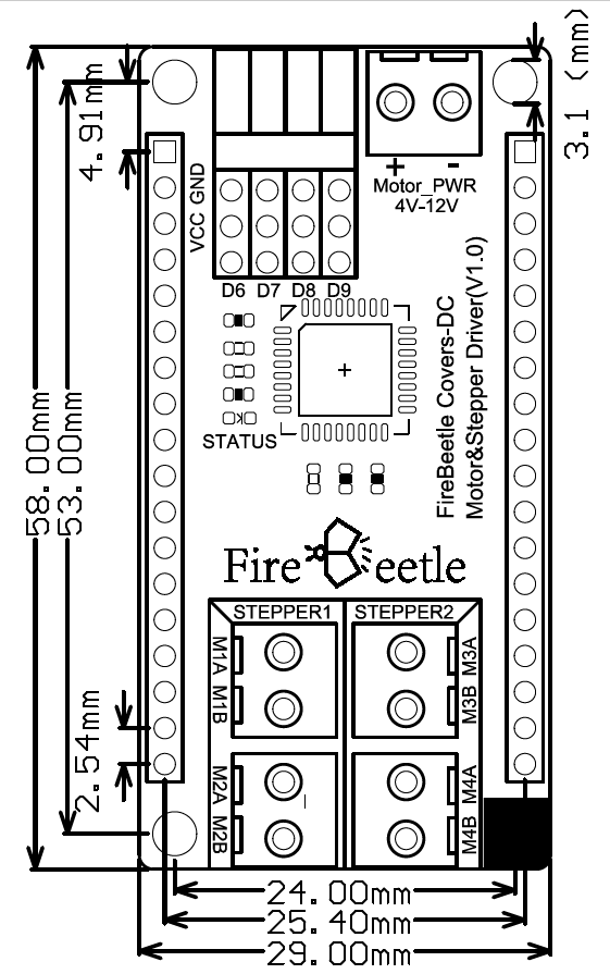 Fig1: FireBeetle Covers-OLED12864 Display尺寸图
