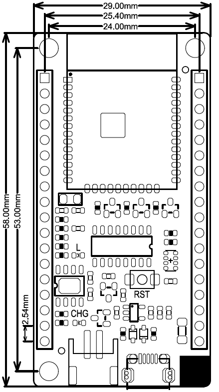 Fig1: FireBeetle Board-ESP32主板尺寸图