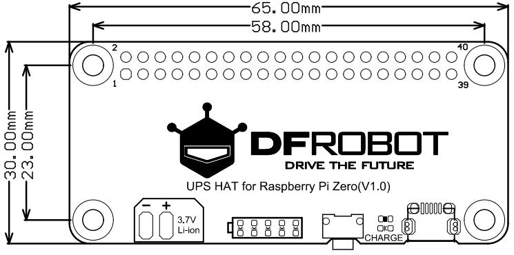 IMG1: UPS HAT for Raspberry Pi Zero尺寸图